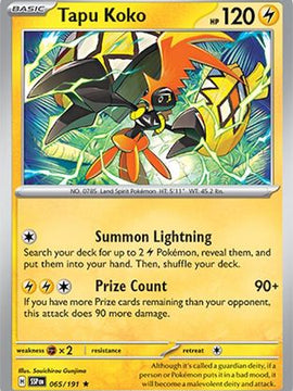 Tapu Koko 65 - SV08 Surging Sparks Holofoil