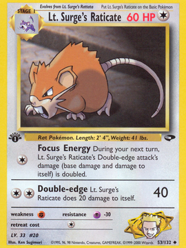 Lt. Surge's Raticate (53/132) [Gym Challenge 1st Edition]