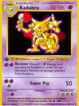 Kadabra (32/102) (Shadowless) [Base Set 1st Edition]