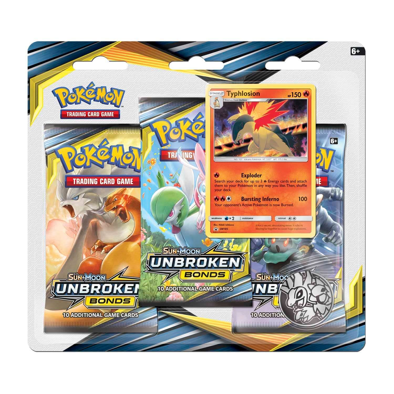 Sun & Moon: Unbroken Bonds - 3-Pack Blister (Typhlosion) | Danireon Cards & Games