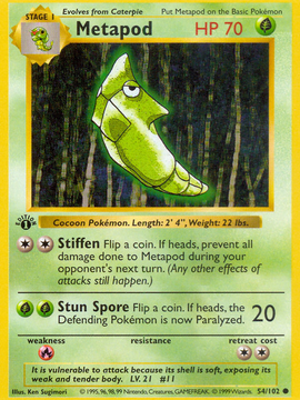 Metapod (54/102) (Shadowless) [Base Set 1st Edition]