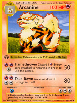 Arcanine (23/102) (Shadowless) [Base Set 1st Edition]